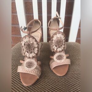 Heeled sandals for sale, size 37, beige crocheted